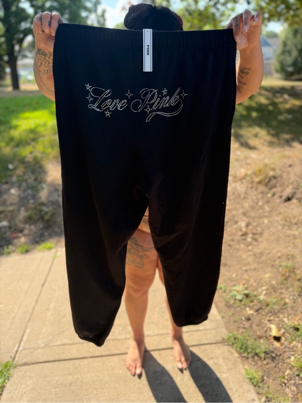 PINK Victoria's Secret Black Rhinestone 'Love Pink' Jogger Pants